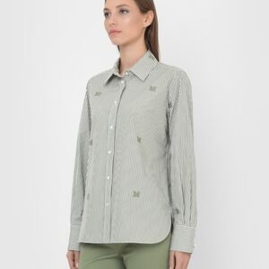 MaxMara "Armonia" Embroidered Monogram Striped Blouse  Size Large